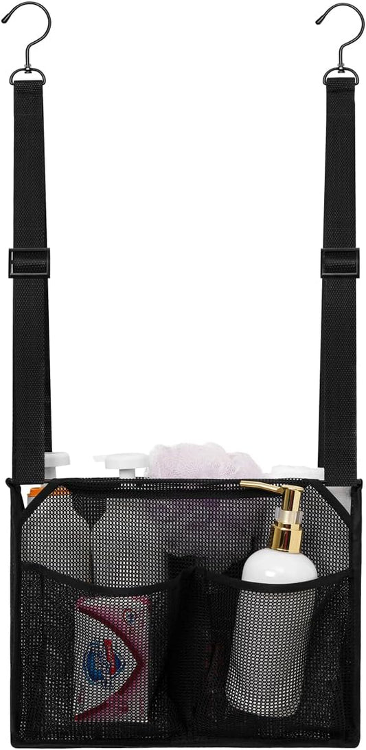 ALYER Mesh Shower Caddy, Bath Organizer with Adjustable Hanging Straps, Multipurpose Storage Bag for College,Camp,RV, Travel and Gym (Black)