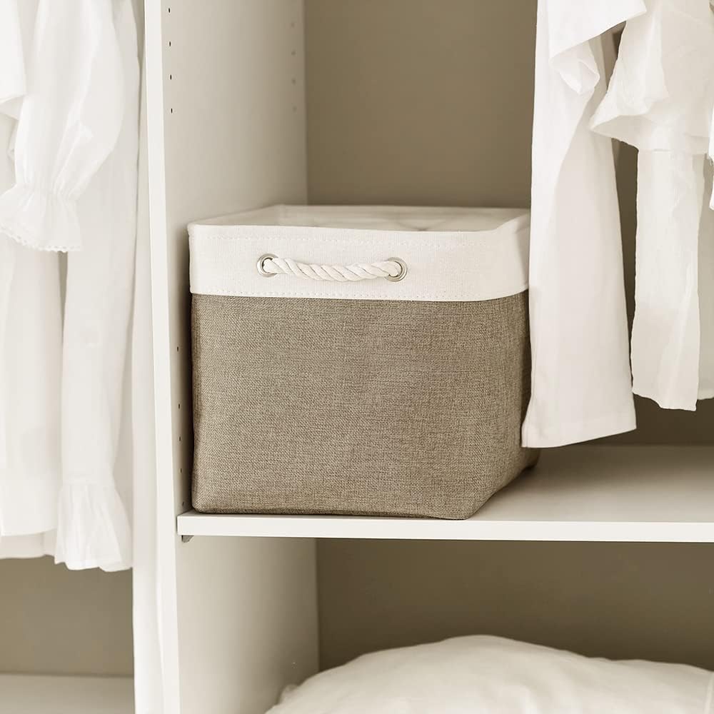TcaFmac Organization and Storage Basket for Shelves - 16x12x12 inch Large 2 Pack Collapsible Storage Bins for Organization, Fabric Storage Cubes for Box Cloth Toy Books Kids (White & Khaki)