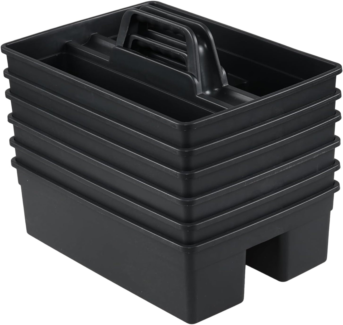 Set of 6 Plastic 3 Compartments Cleaning Supplies Caddy with Handle, Commercial Cleaning Caddy Organizer, Gray