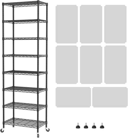 SINGAYE 8 Tier Shelf Organizer Storage Metal Shelves Garage Wire Shelving Unit Pantry Rack Adjustable Standing Storage for Kitchen Closet Laundry Bathroom Pantry 12" D x 22" W x 74" H Black