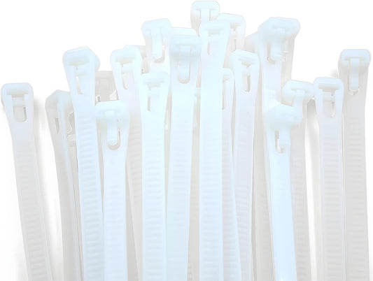 100 Pack 12 Inch Heavy Duty Reusable Zip Ties White – UV Resistant, 55 LBS Tensile Strength, Weatherproof Cable Ties for Outdoor, Industrial, and Harsh Environments