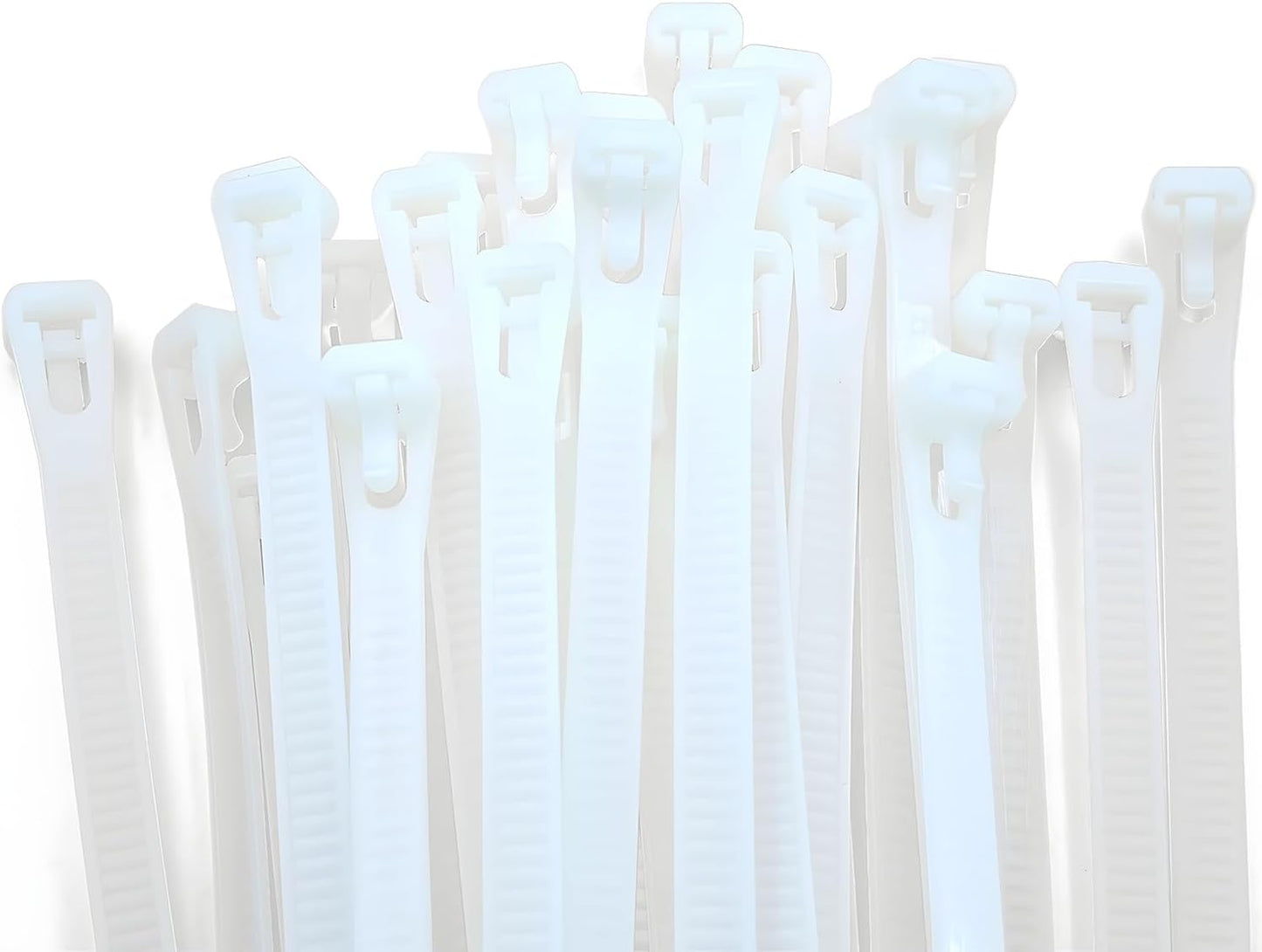 50 PCS 8 Inch Self-Locking Reusable Cable Ties White – Adjustable Nylon Zip Ties, 55 LBS Strength for Home, Office, Wires & Cord Organization (Indoor/Outdoor)