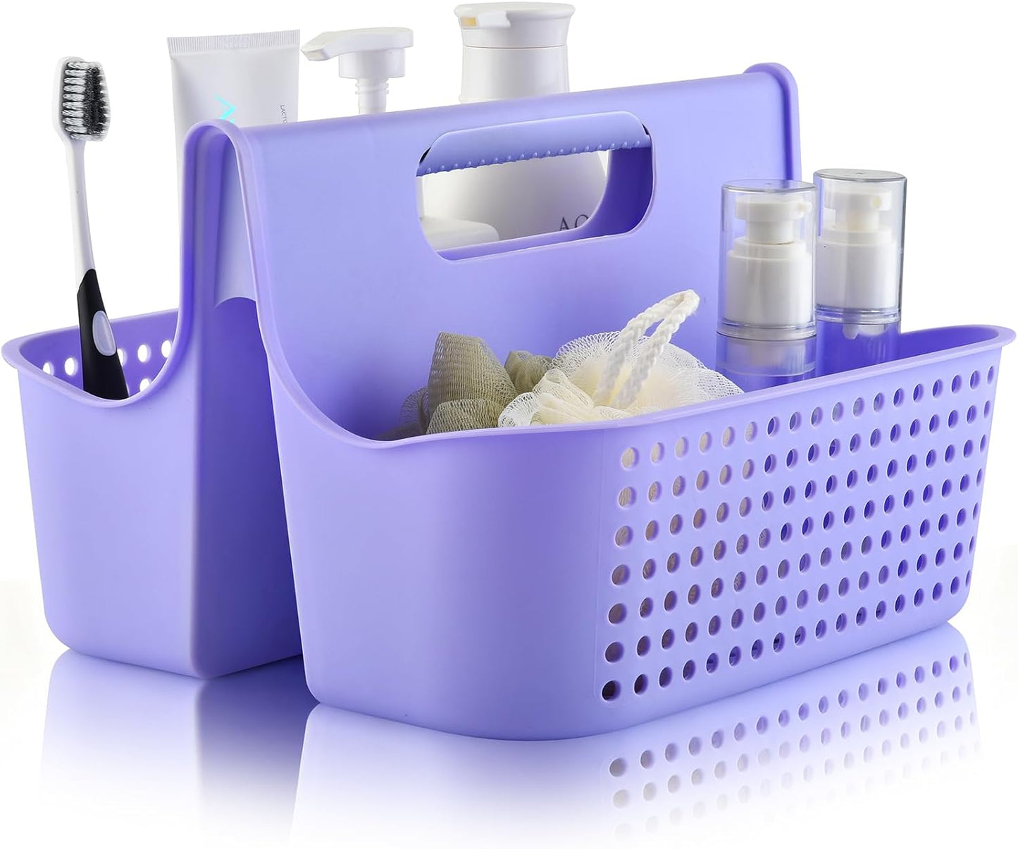 ALINK Portable Plastic Shower Caddy Basket, Large Cleaning Supply Caddy Organizer Storage Tote with Handle for Bathroom, College, Self, Cabinet, Dorm Room Essentials - Purple