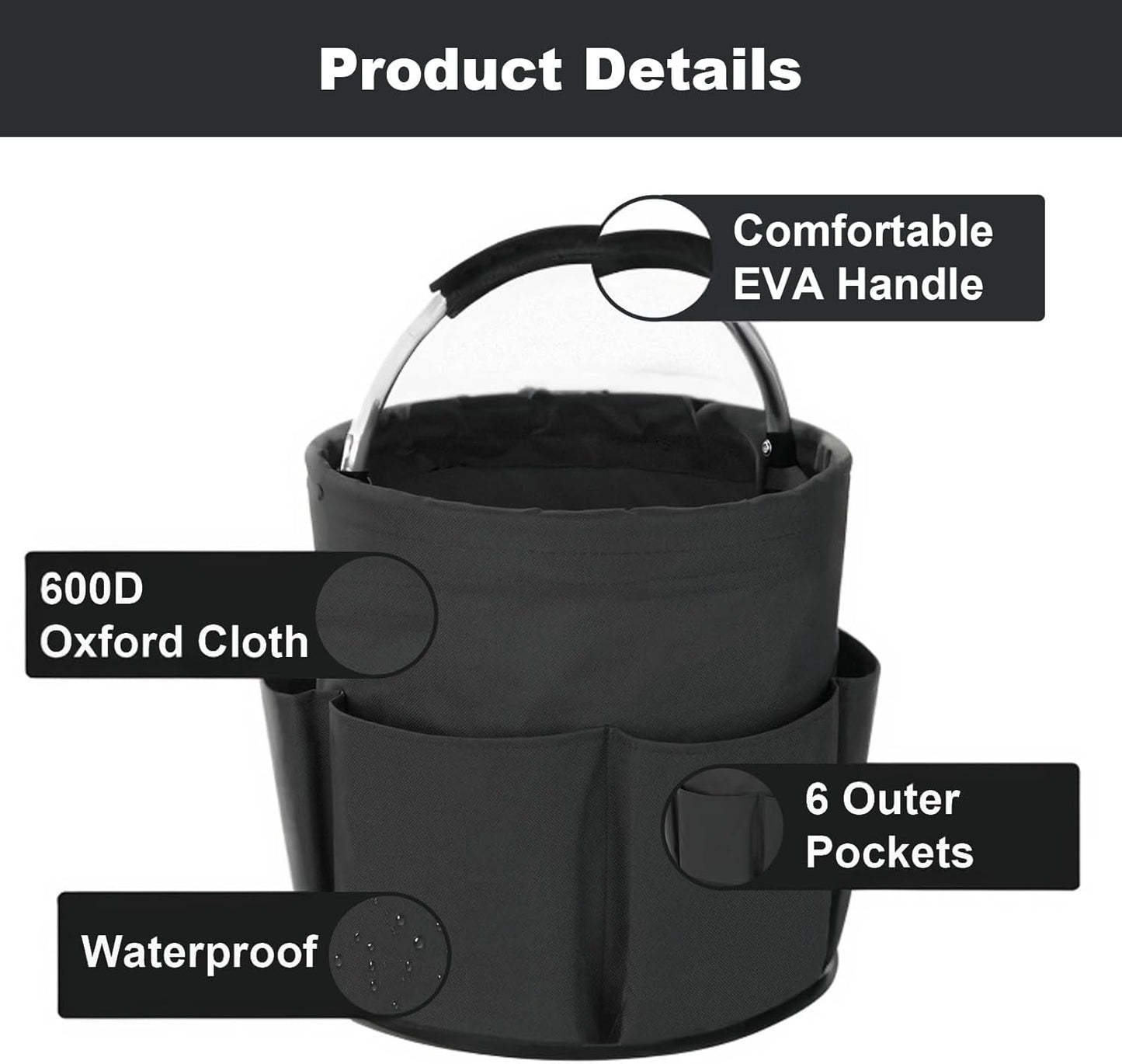 Cleaning Caddy with Handle, Cleaning Products Organiser, 17L Foldable Storage Basket, Cleaning Caddy Organiser, Portable Multi Cleaning Bucket Bag for Home, Garden (Black)