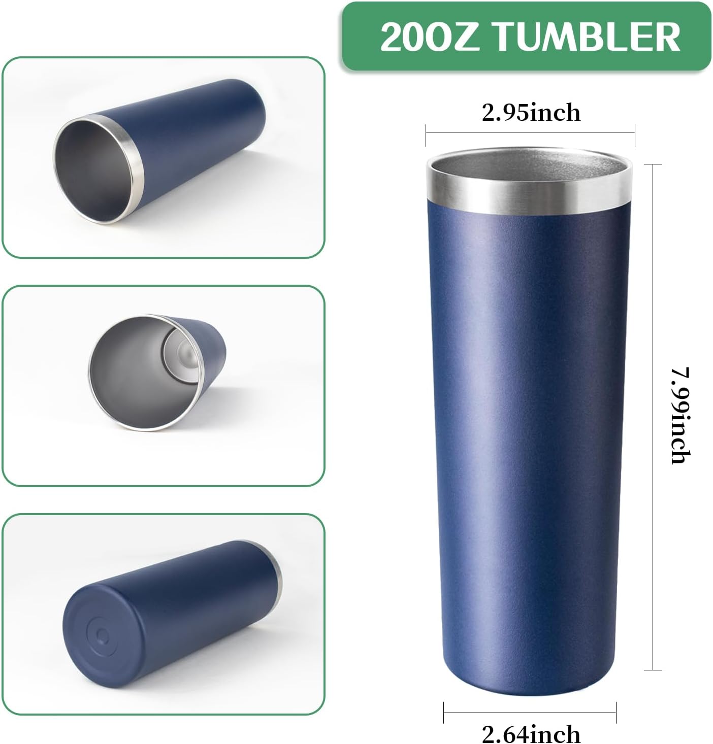 20 oz Skinny Tumbler with Lid and Straw,Stainless Steel Vacuum Insulated Tumbler Cup Double Wall Leak-proof Coffee Mug,Travel Thermal Water Tumbler for Home,Office,Outdoor(Navy Blue,4)