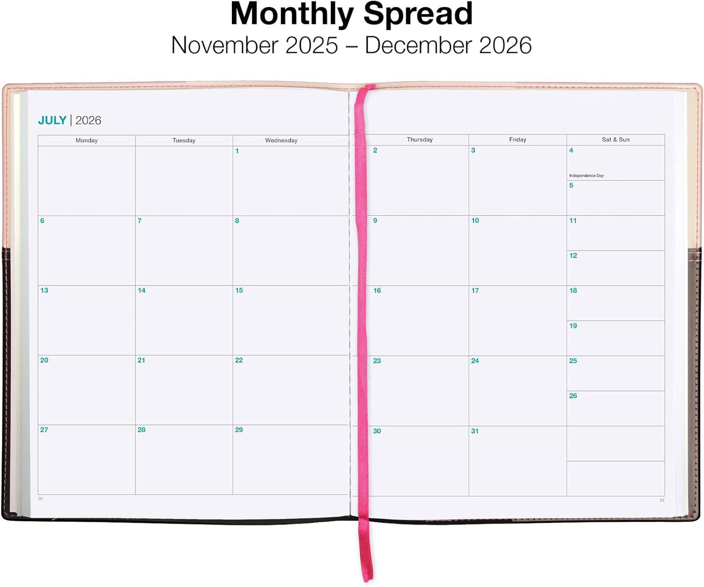 2026 Planner Calendar, 8"x10" : Includes 14 Months (November 2025 - December 2026) / 2026 Weekly Planner/Weekly Agenda/Monthly Calendar Organizer (Pink/Black)