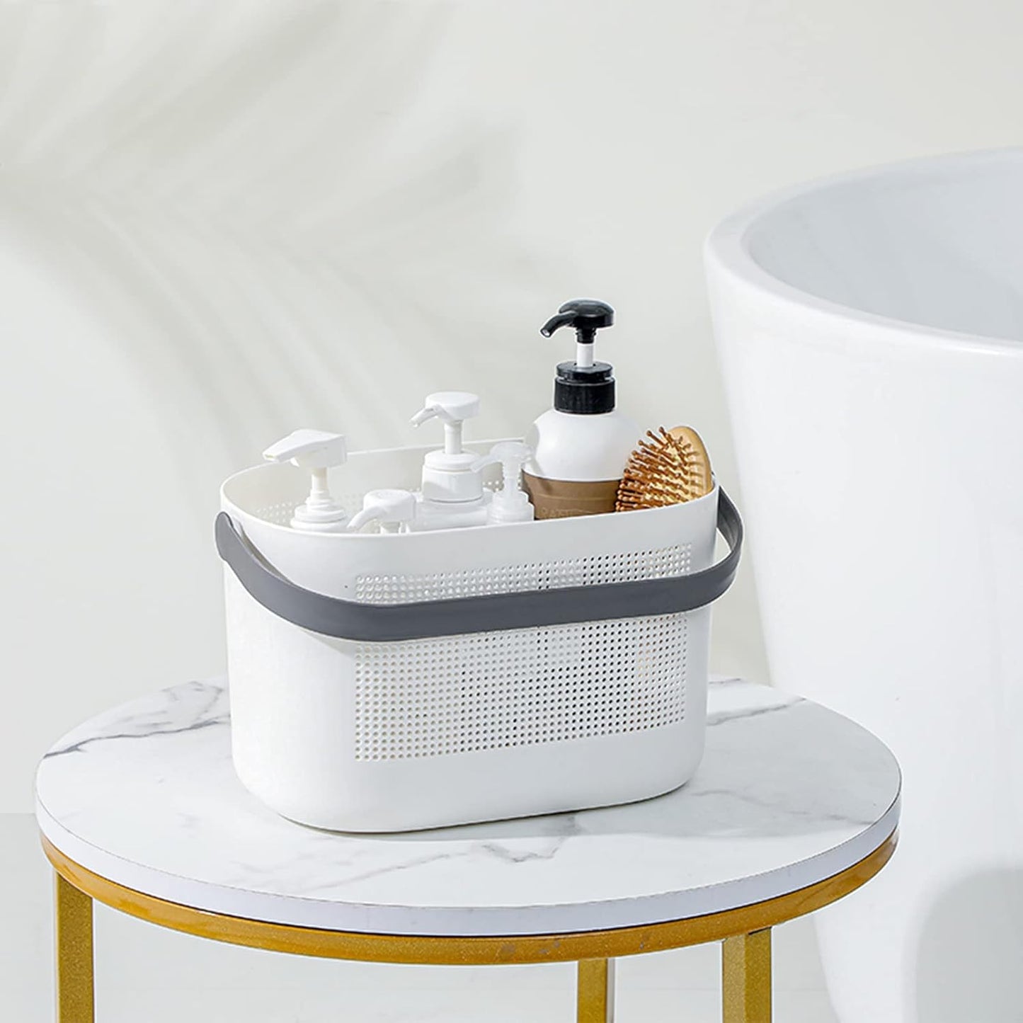 UUJOLY Plastic Storage Baskets with Handles, Shower Caddy Shelf Organizers Basket for Bathroom, Kitchen, Dorm Room, Grey, 2 Pack