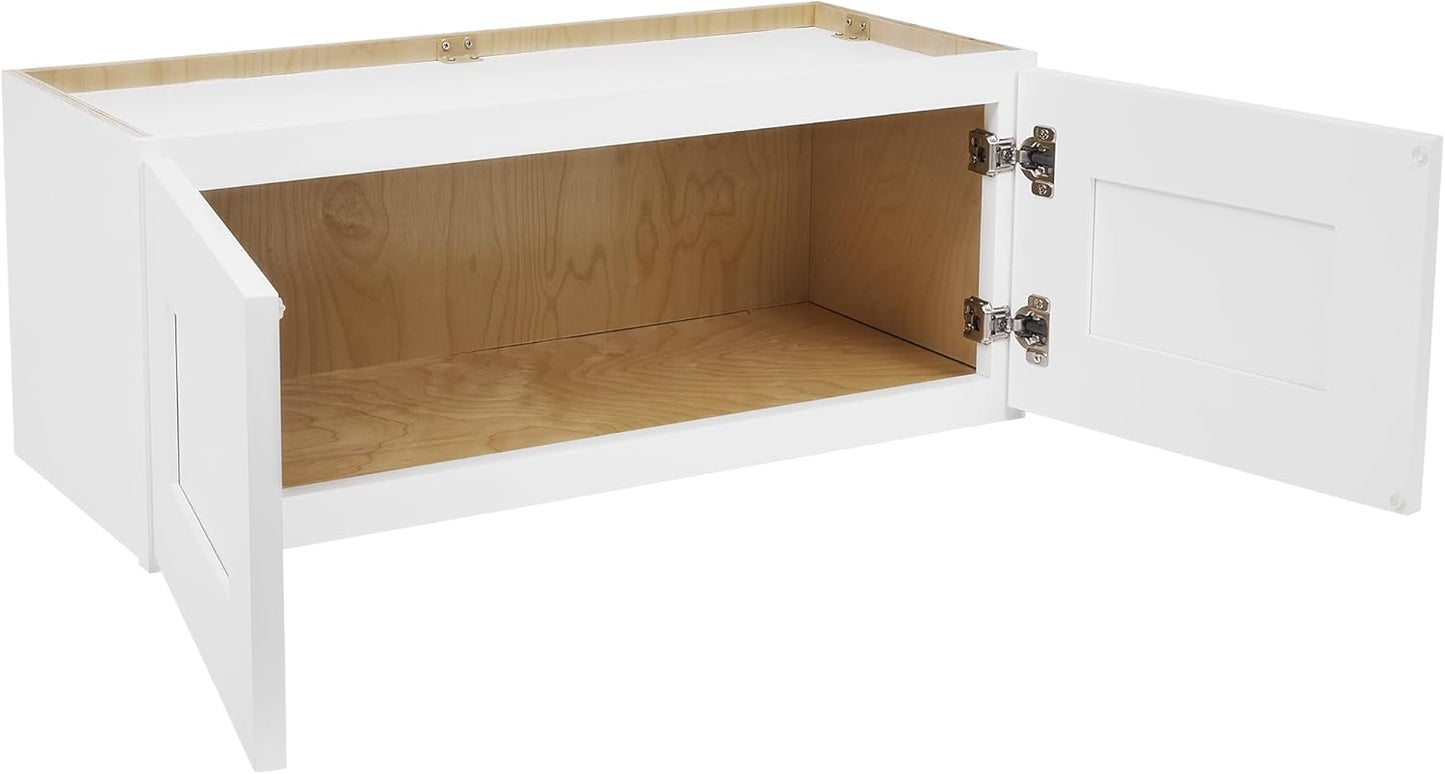 White Shaker Wall Cabinet - Ready to Assemble, Perfect for Kitchen, Laundry, and Bathroom Storage - 30”W x 15”H x 12”D