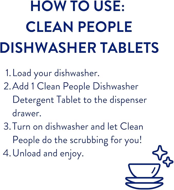 The Clean People Dishwasher Tablets - Cuts Grease & Rinses Sparkling Clean - Residue-Free - Phosphate Free Dishwashing Tablets (60 Count, Fragrance Free)