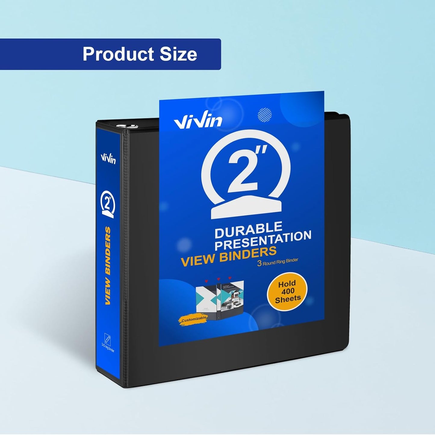 3 Ring Binder 2 Inch, ViVin Sturdy 2"-Round Ring Binder with 2 Interior Pockets, Clear View Cover, PVC-Free, Fits 400 Sheets of 8.5'' x 11'' Paper, Office Home School (6 Pack, Black)