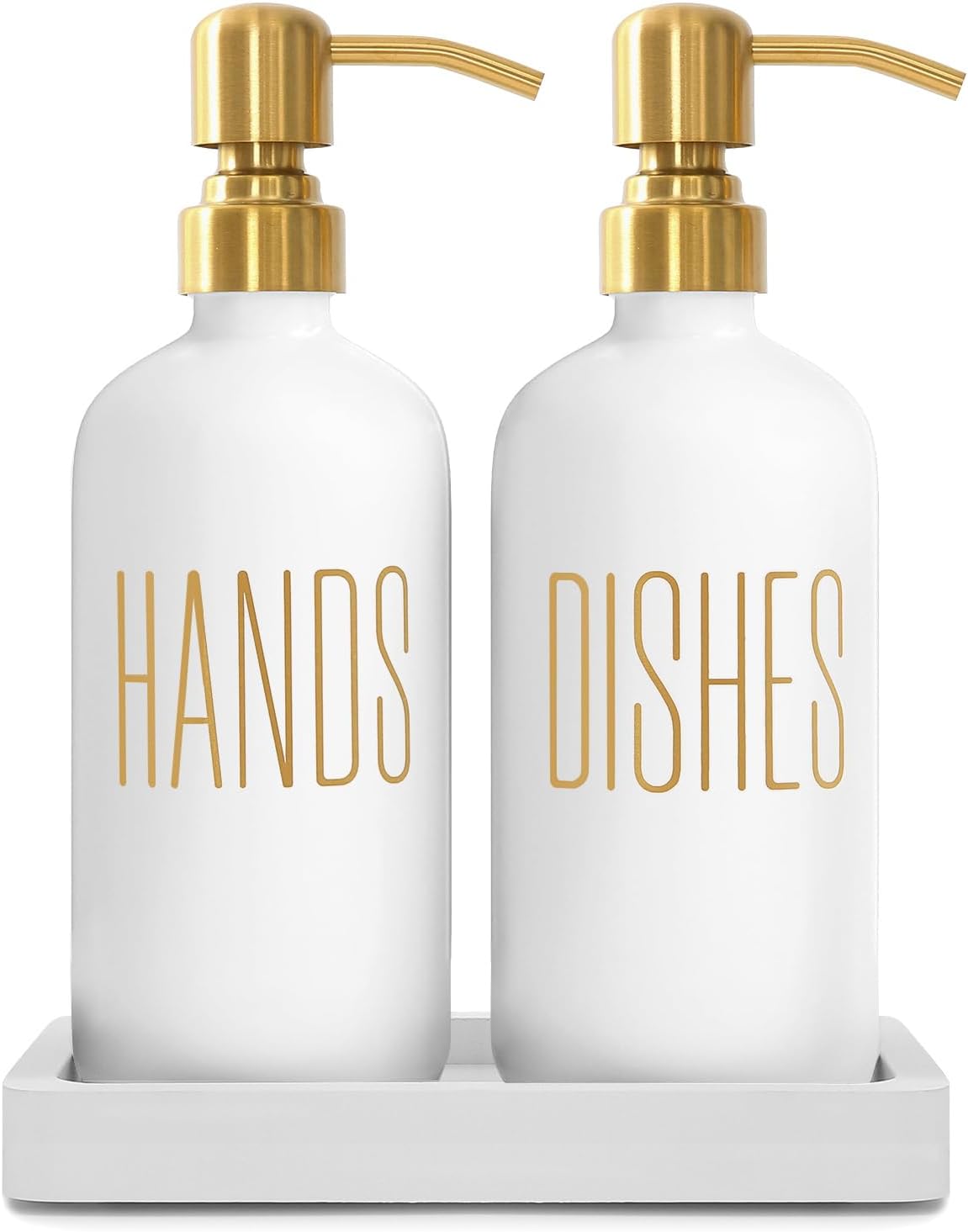 White Soap Dispenser Set, Contains Dish and Hand Soap Dispenser, Perfect for Kitchen Counter Decor. (White)