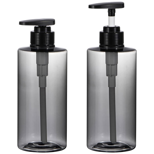 Shampoo Bottles with Pump, Yebeauty 2 Pack Empty Refillable Shower Bottle 17oz 500ml Squeeze Lotion Dispenser for Bathroom,Shampoo Soap, Conditioner Body Wash Liquidl,Clear Grey