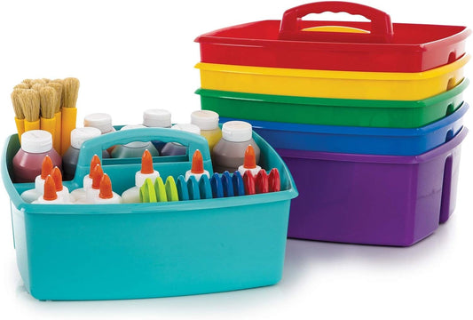Storex 2-Compartment Large Craft Caddy – Multipurpose Classroom Organizer with Handle, Assorted Colors, 6-Pack (00948A06C)