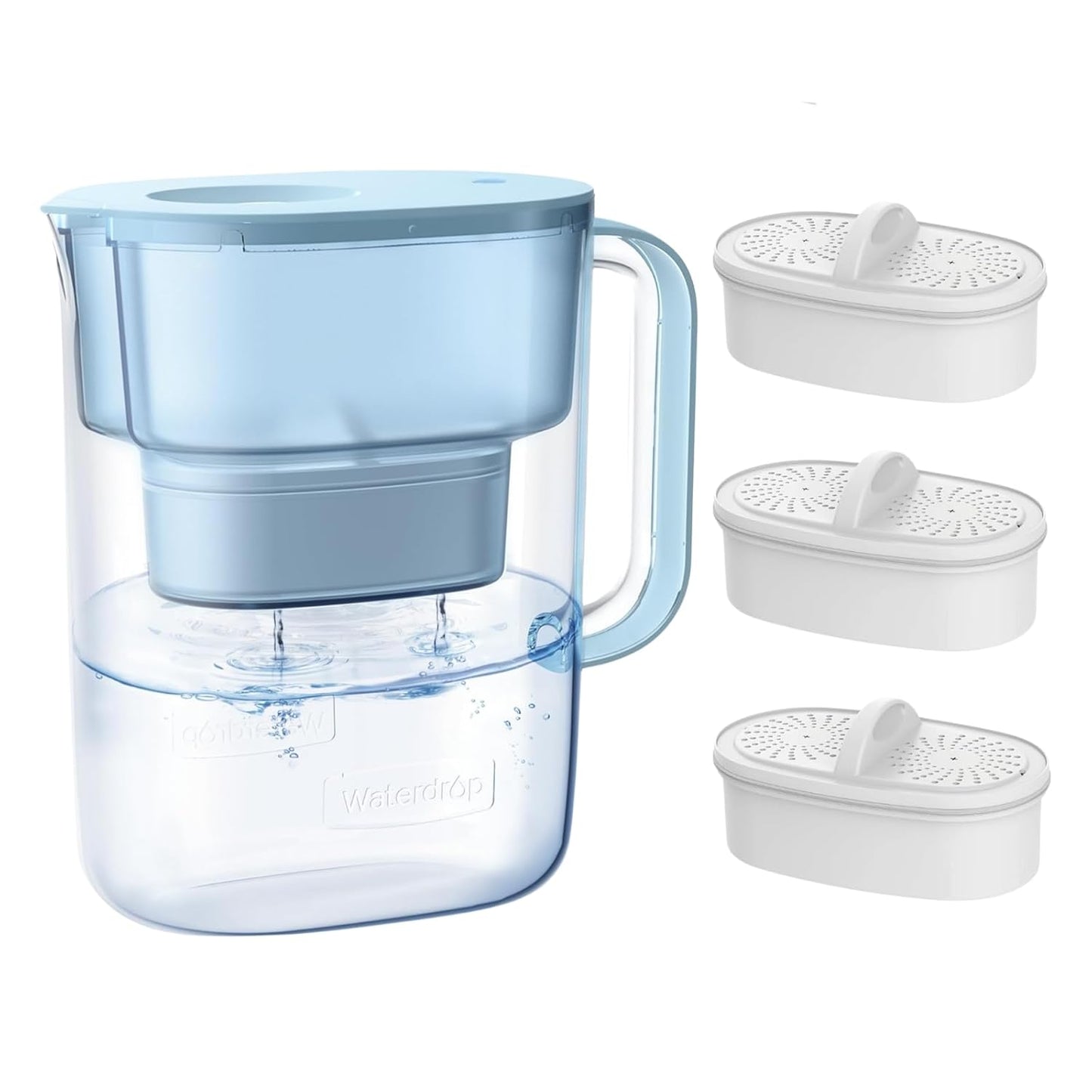 Waterdrop Water Filter Pitcher with 3 Filters, 200-Gallon Long-Life, 10-Cup Large Water Filter Pitcher, NSF Certified, 5X Times Lifetime, Reduces PFOA/PFOS, Chlorine, Blue