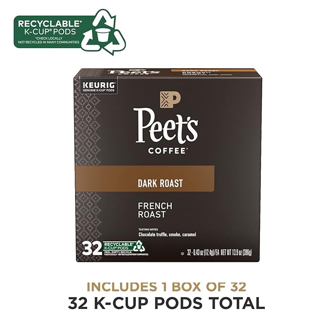 Peet's Coffee, Dark Roast Single Serve Coffee Pods - French Roast 32 Count (1 Box of 32 Pods)
