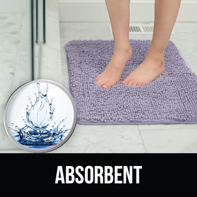 KANGAROO Bathroom Rugs, Chenille Soft Absorbent Bath Rug, Shaggy Shower Mat, Quick Dry Machine Wash Bathmat, Plush Carpet Mats for Tub, Bathtub and Room Home Decor Accessories, 24x17, Light Purple