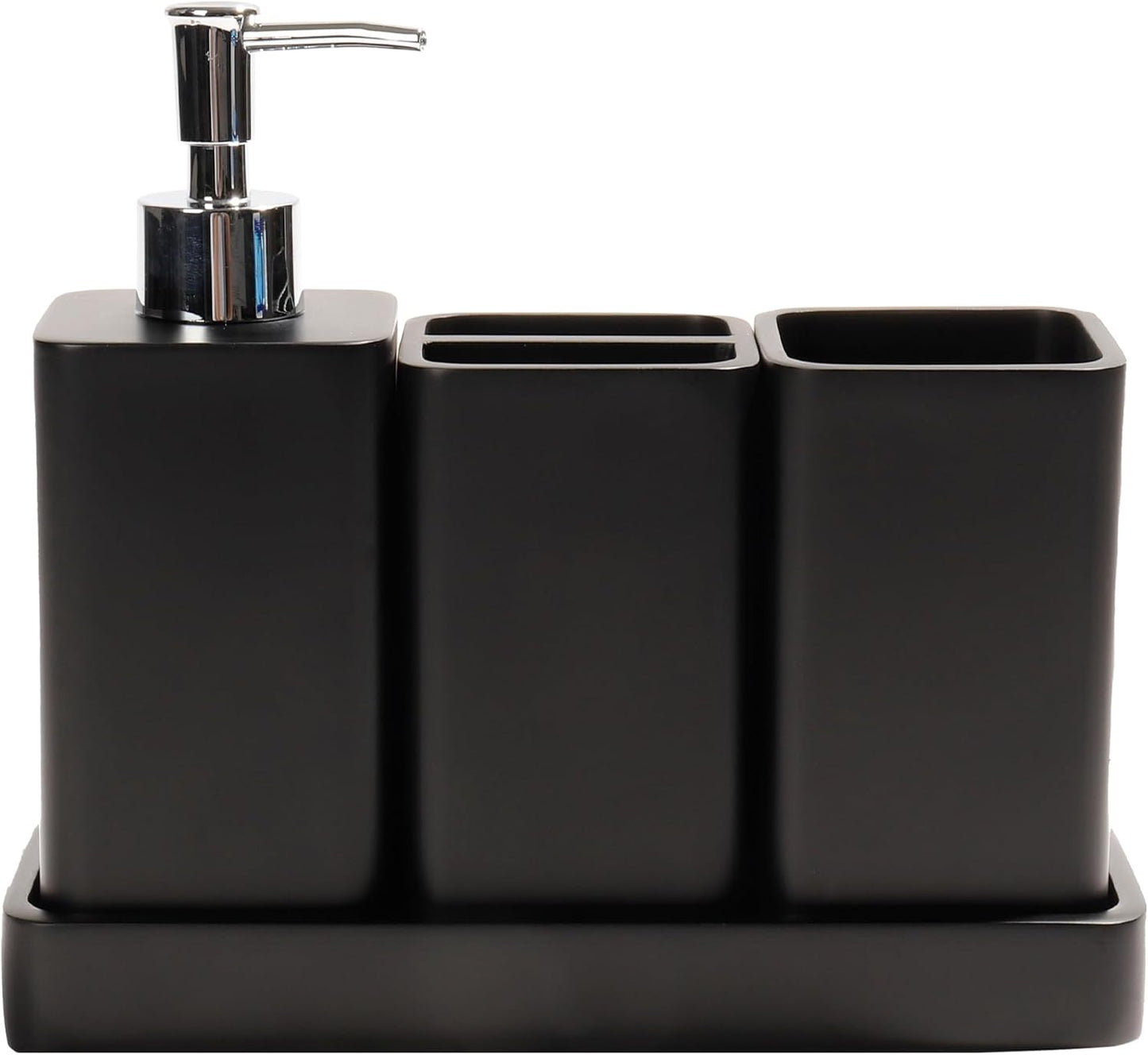 Bathroom Accessories Set, 4 Pcs Bathroom Accessory Set, Soap Dispenser, Toothbrush Holder, Qtip Holder Set, Bathroom Sets Complete, Bathroom Sink Set for Modern Home Decor, Black