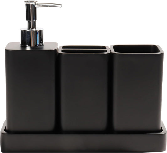 Bathroom Accessories Set, 4 Pcs Bathroom Accessory Set, Soap Dispenser, Toothbrush Holder, Qtip Holder Set, Bathroom Sets Complete, Bathroom Sink Set for Modern Home Decor, Black