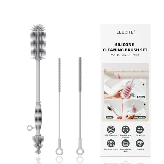 Silicone Cleaning Brush Kit,Water Bottle and Straw Cleaner Brush Set for Tumbler,Baby Bottle,Breast Pump Part,Nipple,Sippy Cup,Glass,Dishwasher Safe,BPA Free,3 Pcs