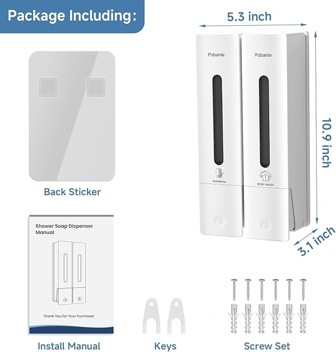 1984 Shampoo and Conditioner Dispenser Wall Mount Shower Dispenser 2 Chamber No Drill Bathroom Set Shampoo Dispenser for Shower Wall Home Hotel 400ml x 2 White