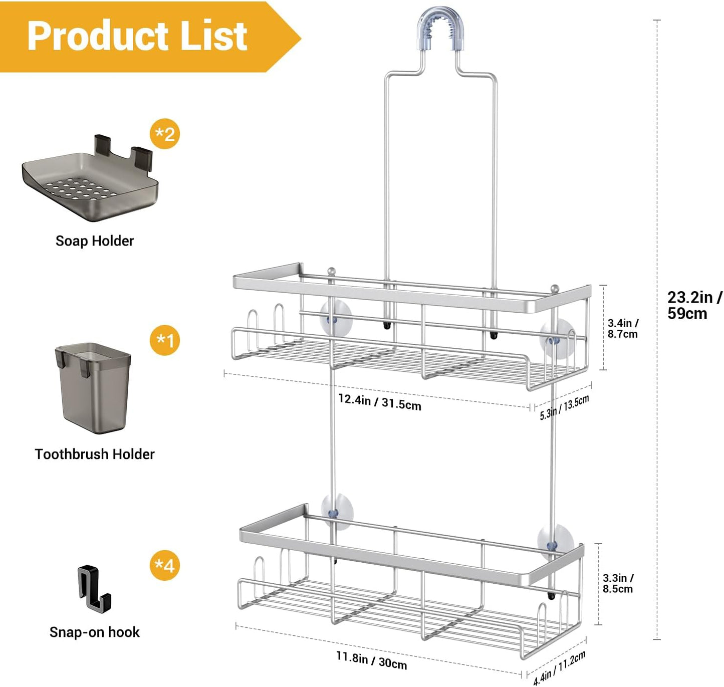Shower Caddy Hanging Bathroom Organizer: Rustproof Shower Shelf for Inside Shower - No Drilling Shower Racks Over Showerhead - Bath Shelves Rack for Shampoo Soap Chrome