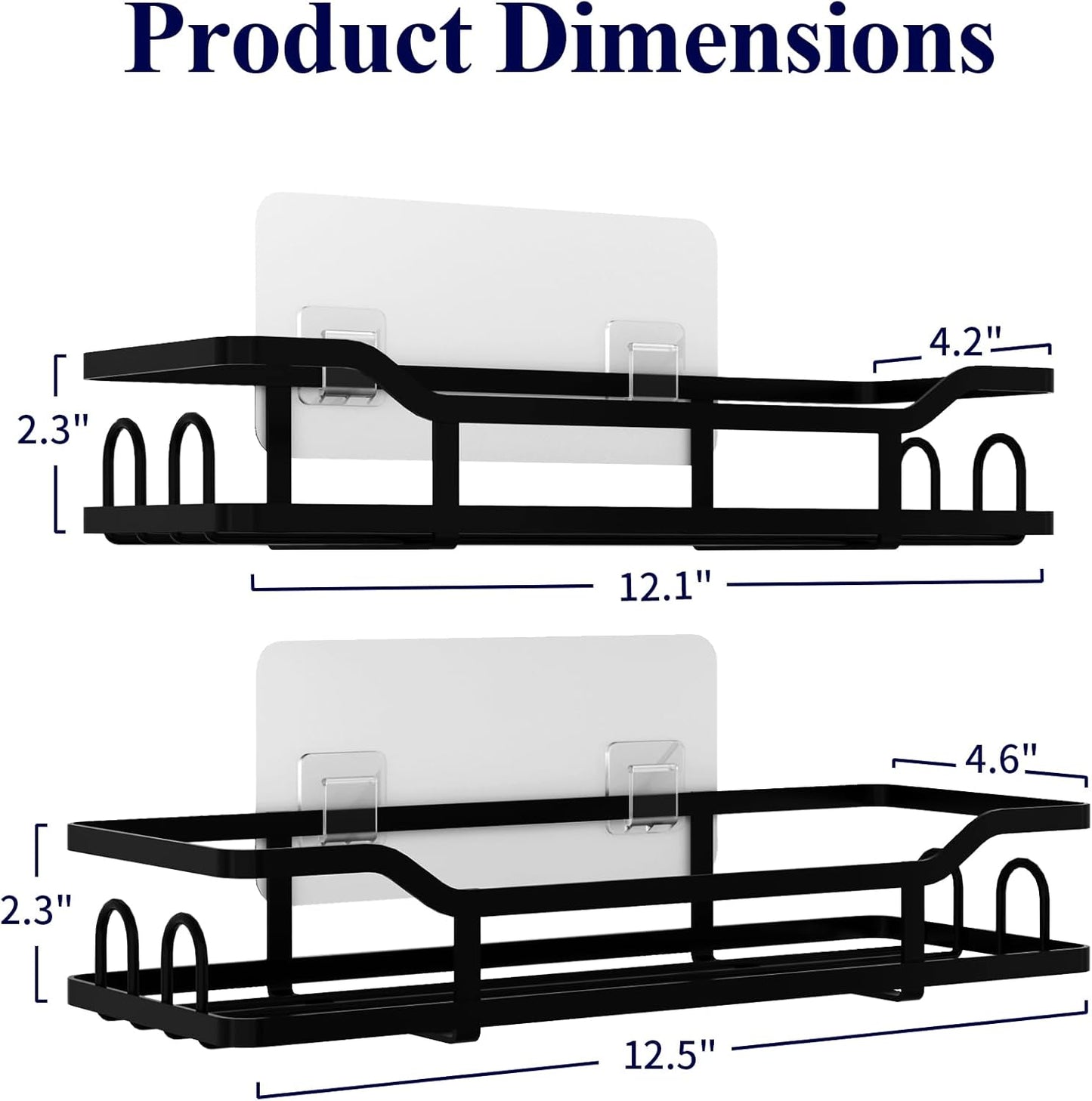Kitsure Shower Caddy - 2 Pack, No Drilling Shower Organizer with 8 Hooks, Rustproof Stainless Steel Shower Shelf for Inside Shower, Wall Mounted Shower Rack for Bathroom, Kitchen, Black