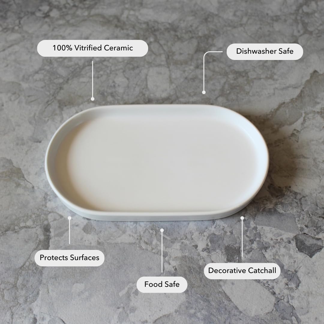 Elegant Ceramic Kitchen Sink Caddy, Bathroom Countertop Tray, Ceramic Vanity Tray - Durable, Heat-Resistant Design for Keys, Jewelry, and More - Dishwasher Safe, 19cm x 10.5cm x 2cm