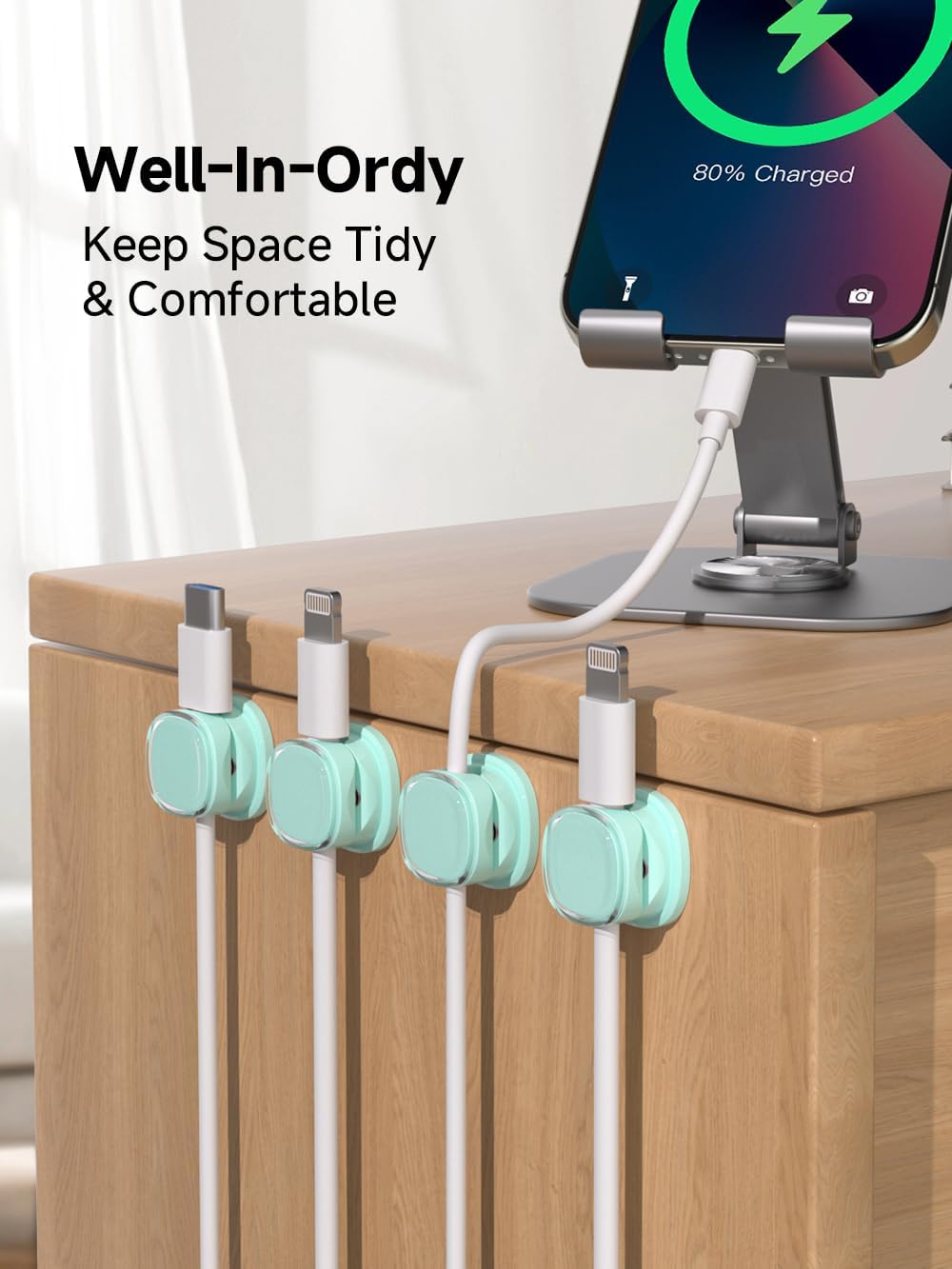 Magnetic Cable Clips, Adjustable Cord Holder Management, Adhesive Wire Keeper Organizer for Home Office Desk Phone PC Car Wall Desktop Nightstand Appliance (9-PCS Cyan)