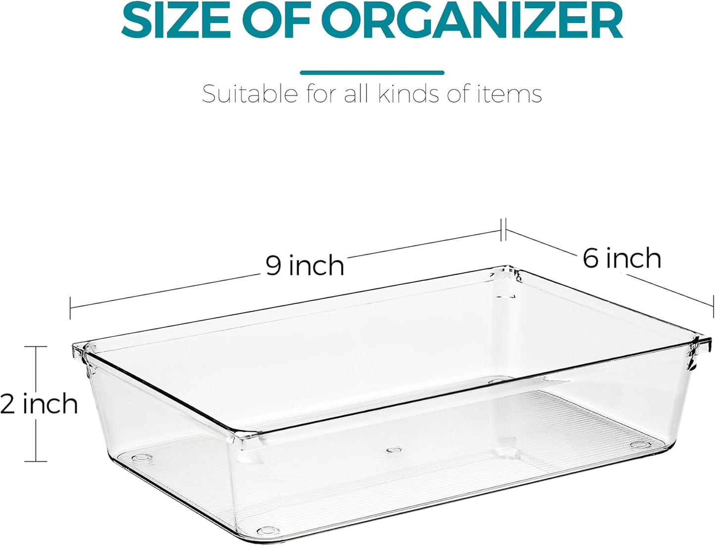 8 Pack Drawer Organizer - 6" X 9" Clear Acrylic Storage Bins with Non-Slip Pads, Versatile Desk Tray for Makeup, Jewelry, Kitchen, Bathroom, and Office Organization
