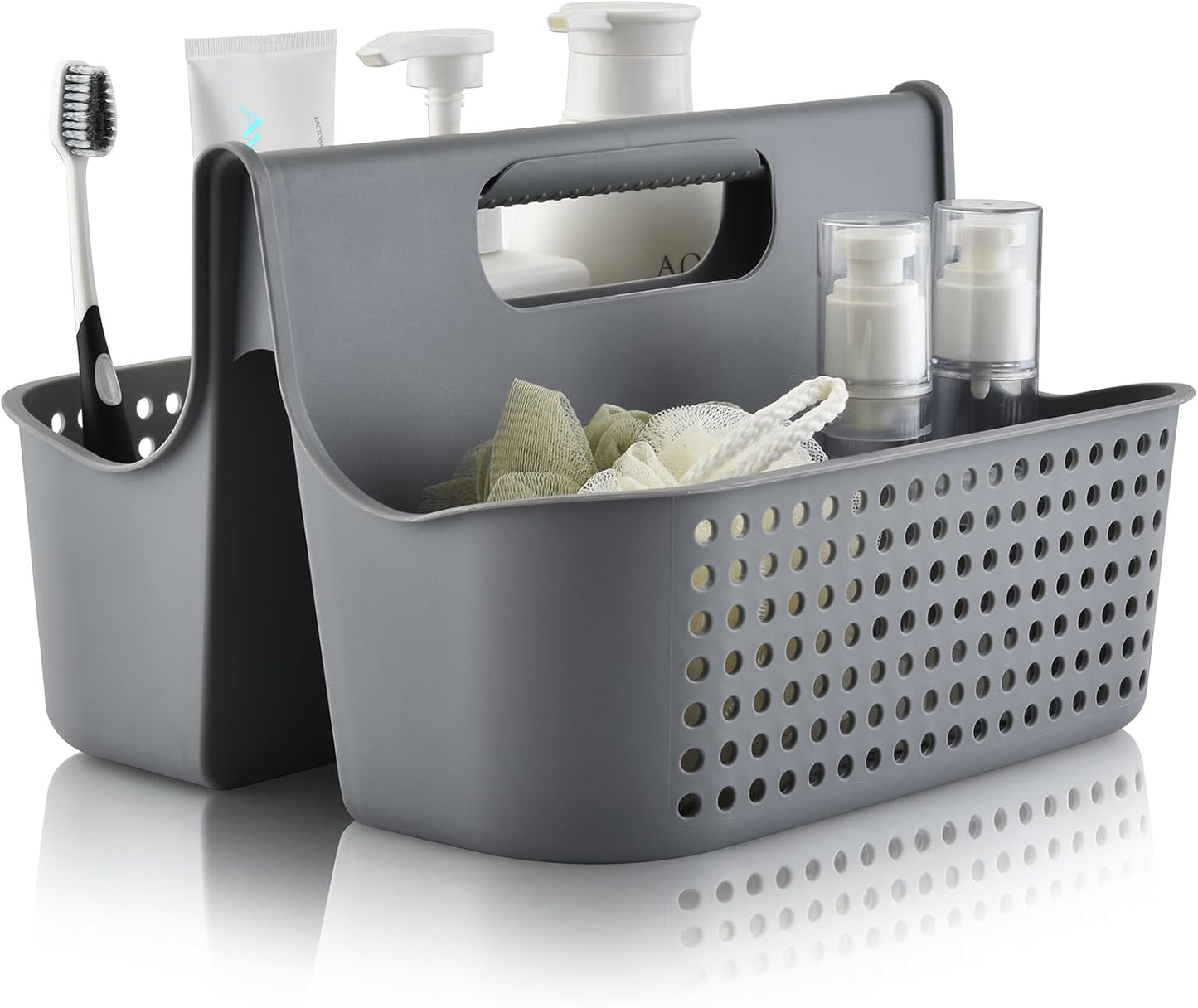 ALINK Portable Plastic Shower Caddy Basket, Large Cleaning Supply Tool Caddy Organizer Storage Tote with Handle for Bathroom, College, Garden, Cabinet, Dorm Essentials - Gray