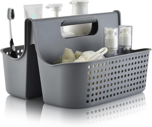 ALINK Portable Plastic Shower Caddy Basket, Large Cleaning Supply Tool Caddy Organizer Storage Tote with Handle for Bathroom, College, Garden, Cabinet, Dorm Essentials - Gray
