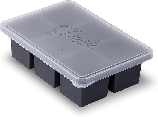 W&P Cup Cubes Silicone Freezer Tray with Lid, Charcoal, Makes 6 Perfect 1-Cup Portions, Freeze & Store Soup, Broth, Sauce, Leftovers, Dishwasher Safe