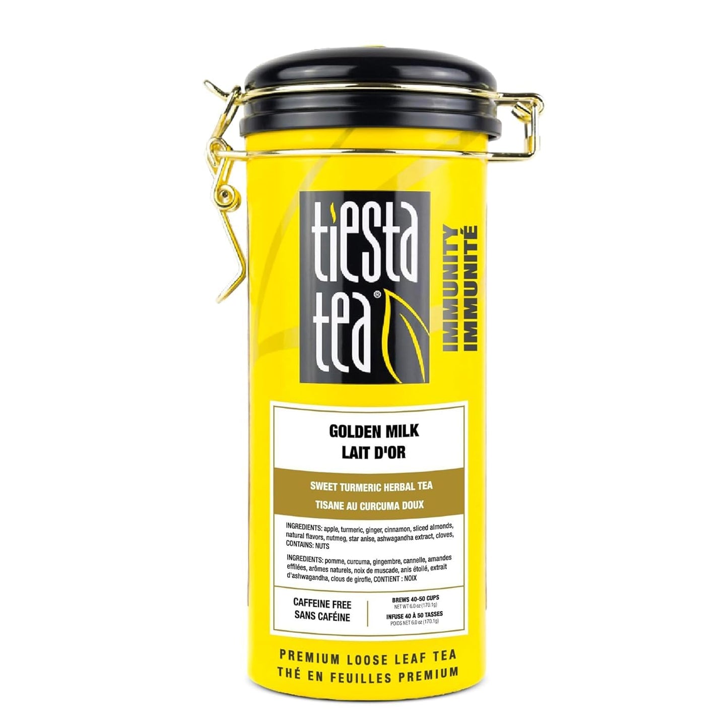Tiesta Tea - Golden Milk, Loose Leaf, Sweet Turmeric Herbal Brew, Non-Caffeinated Herbal Blend, Makes Hot or Iced Up to 40-50 Cups, 6oz Refillable Tin