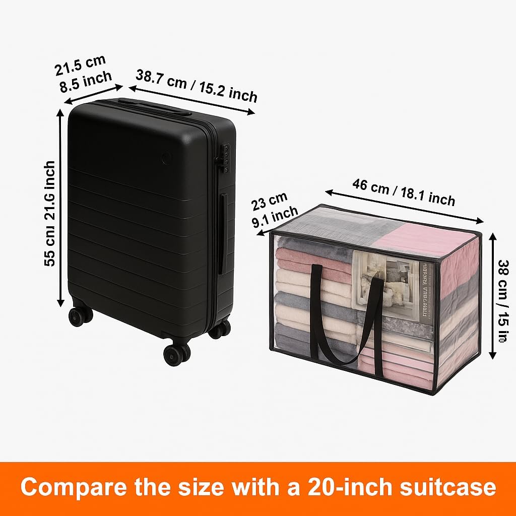 Vieshful 5 Pack Clear Comforter Storage Bag, 40L Clothes Storage Bag with Zipper Closet Organizer, Plastic Storage Containers Moving bags for Comforter, Blanket, Bedding, Duvet, Toys