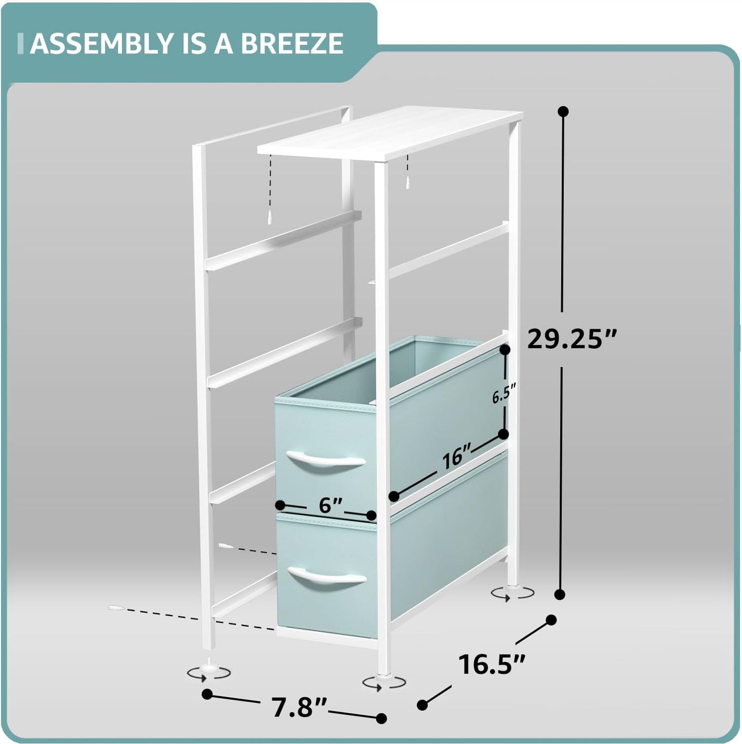 Sorbus Kids Narrow Dresser with 4 Drawers - Vertical Slim Storage Chest of Drawers with Steel Frame, Wood Top & Easy Pull Fabric Bins for Small Spaces, Closets, Bedroom, Bathroom & Laundry