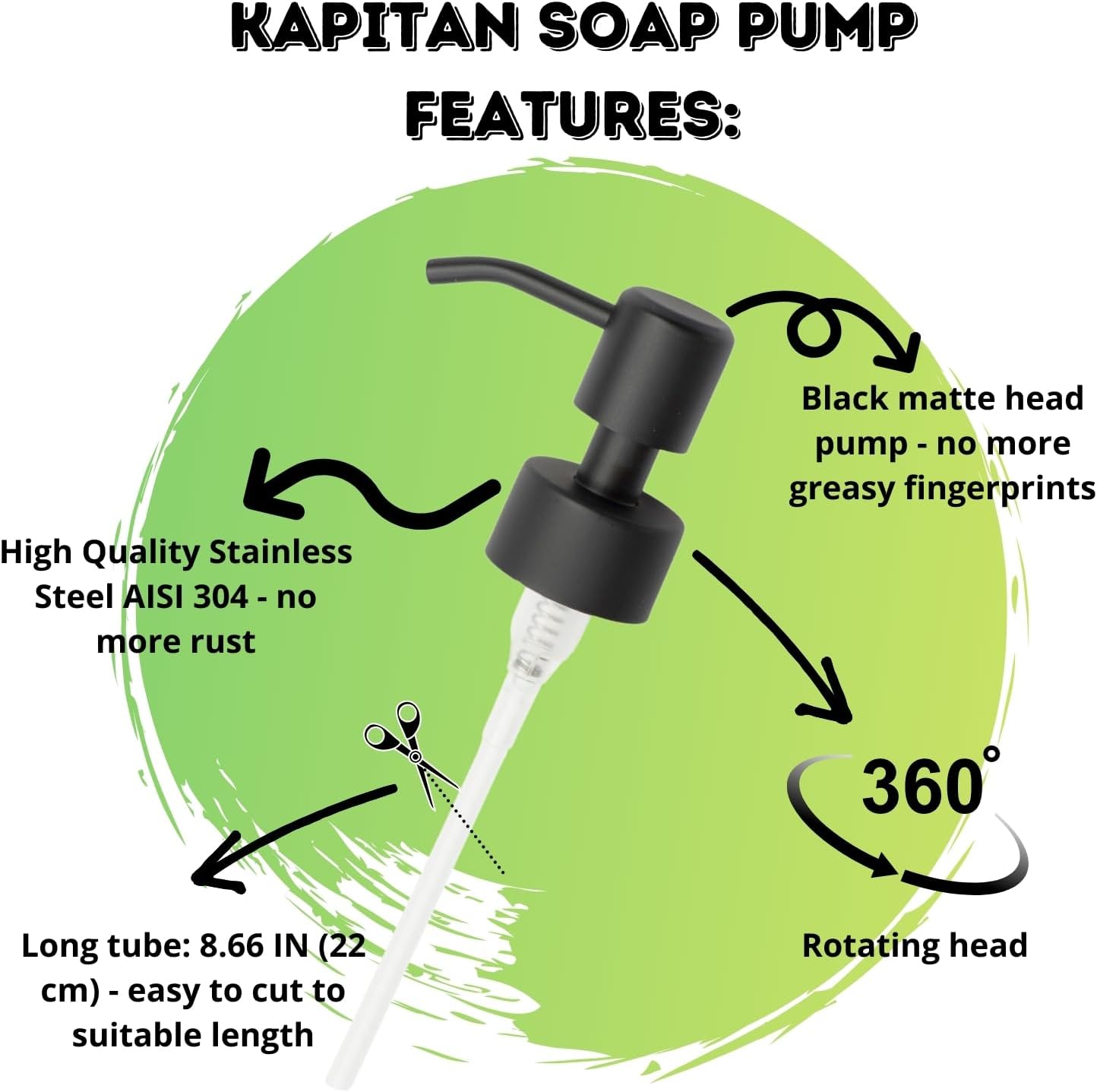 Kapitan Soap Dispenser Pump Replacement Head Black Spare Stainless Steel 28Mm Brushed Finish