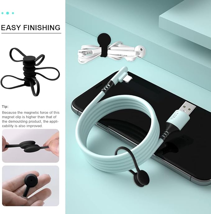 Kanemc Black Magnetic Cable Ties 10-Pack, Silicone Cord Twist Ties Magnet Strap For Charging Wire Organizer, Earphone Cords Wrap, Fridge Magnets, Storage Or Travel