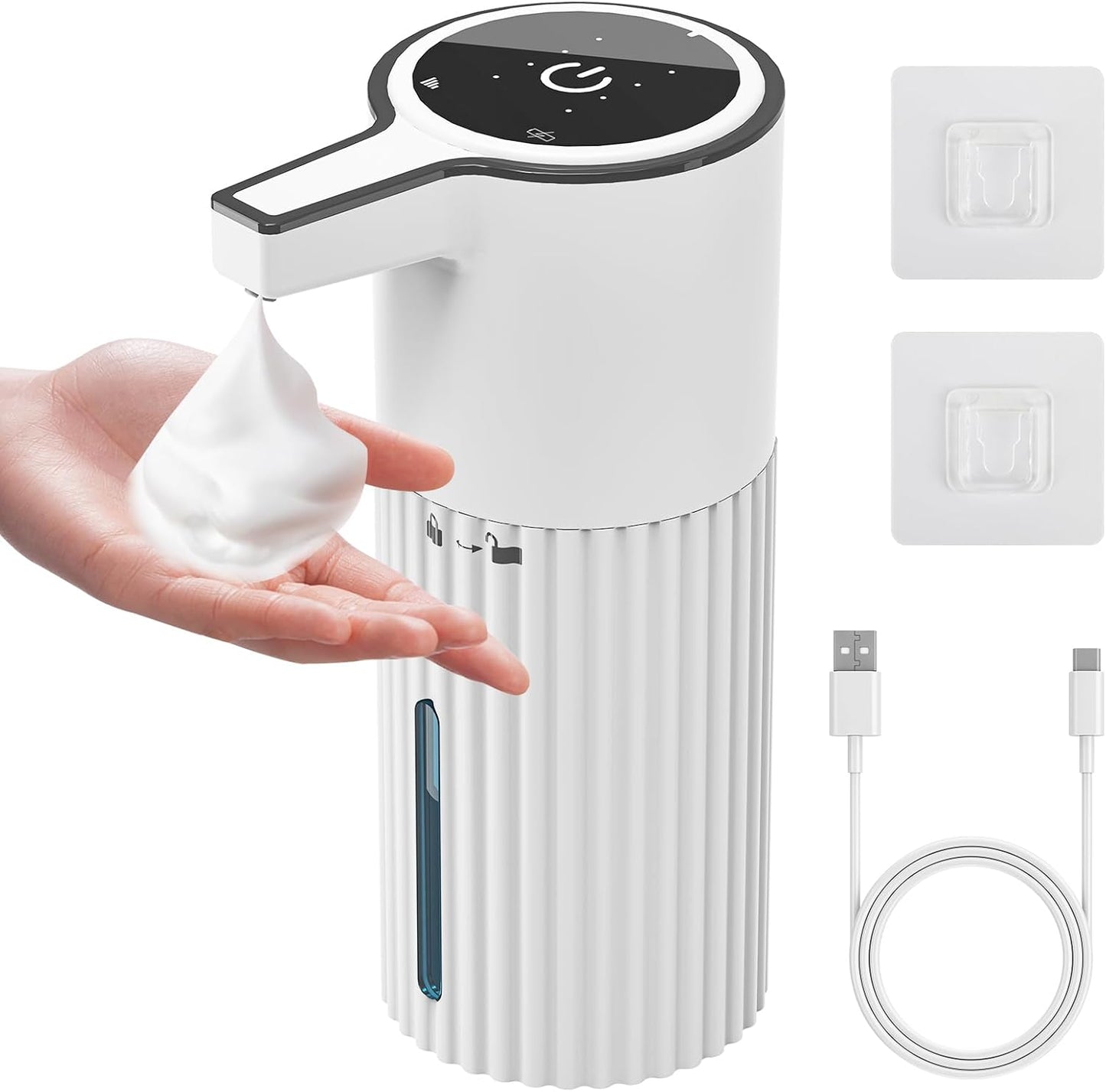 HOMELYLIFE Automatic Foaming Soap Dispenser, 13.53oz/400ml Touchless Soap Dispenser with 4 Adjustable Levels, 1800mAh USB Rechargeable Smart Hand Free Dispenser for Bathroom, Kitchen, Office, Home