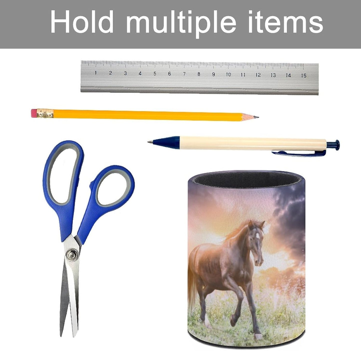 Horse Pen Holder Pencil Organizer Cute Pencil Cup Desk Decor Makeup Brush Holder PU Multifunctional Office Suppliesfor Home Classroom School