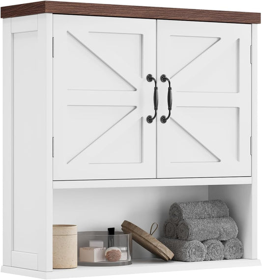 Smuxee Farmhouse Wall Mounted Cabinet with Adjustable Shelf, for Bathroom, Living Room, Laundry Room