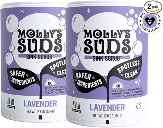 Molly's Suds Sink and All Purpose SCRUB | Gently Removes Stains, Scrubs Away Grease & Gime, Buffs out Scratches | Plant and Mineral Based | 2 Pack, Lavender Scent