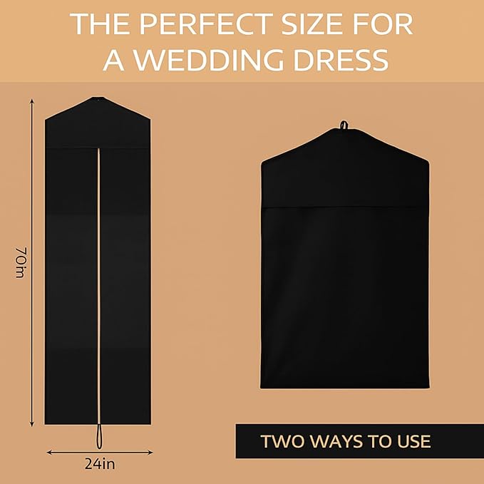 Sotiff Cotton Dress Garment Bags for Long Gowns Long Dress Travel Breathable Foldable Storage Bag Dust Proof (Black,70 x 23.6 Inch)