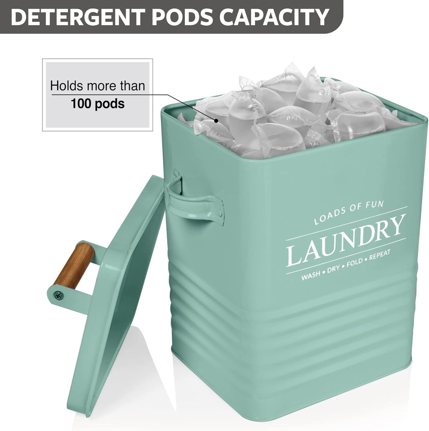 Calindiana Modern Farmhouse Metal Soap Dispenser with Scoop for Laundry Room Decor and Organization, Mint