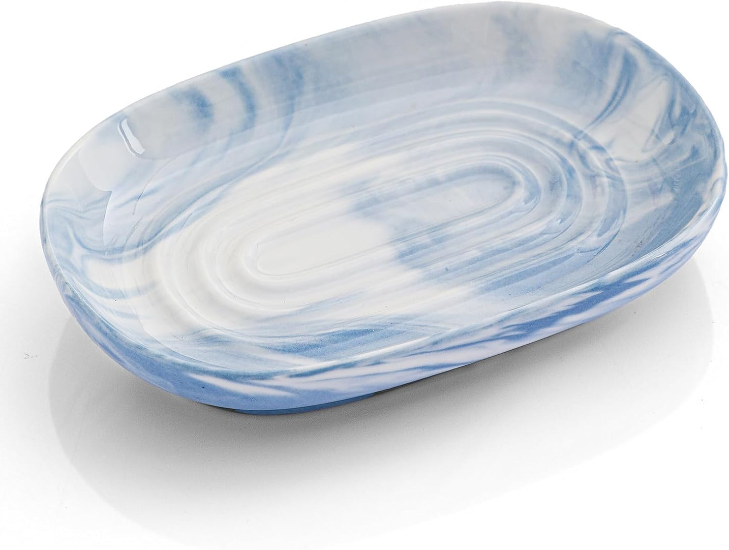 Handcrafted Fancy Ceramic Soap Dish, Decorative Soap Holder with Unique Marble Textures, Multi-Purpose Soap Bar Holder for Bathroom & Kitchen, Non-Slip & Waterproof (Blue Texture)