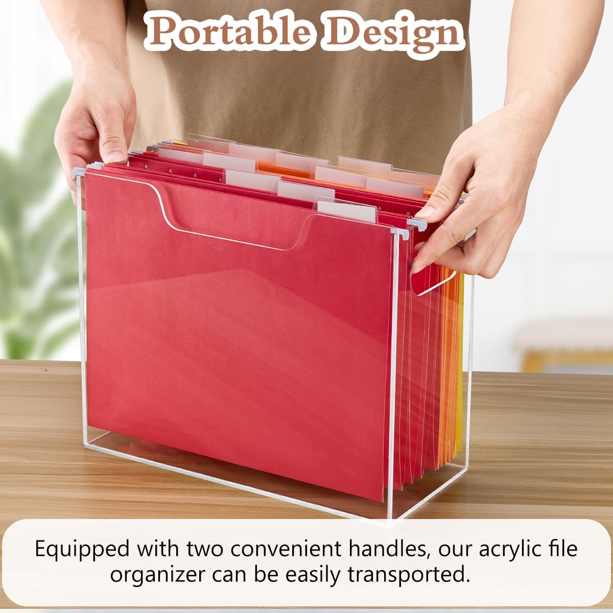 Acrylic File Folder Organizer，Clear Hanging File Organizer Box for Letter Size/A4, Portable Desktop File Storage box for Desk Home Office School -1 Pack