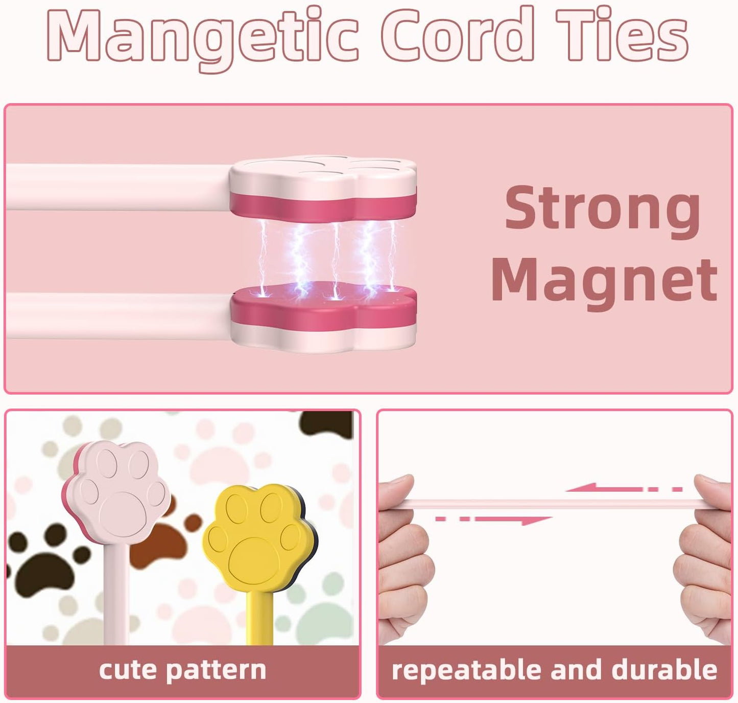 Cute Dog Paw Magnetic Cable Ties (12 Pack, 7.28 In) silicone cable ties reusable,Strong magnetic adsorption,Great for Bundlingand Organizing, Holding Stuff Book Markers, Fridge Magnets (Multicolor)