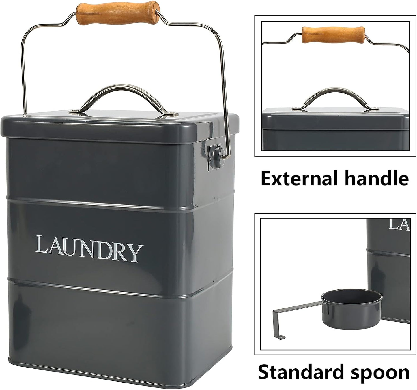 Laundry Powder Bin, Washing Powder Storage Tin with Scoop, Airtight Lid & Handles, Laundry Detergent Powder Storage Box - Perfect for Holding Pods Tablets Capsules Powder Detergent-Gray