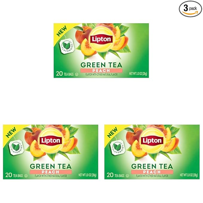 Lipton Green Tea Bags, Peach | 20 Tea Bags | Pack of 3 | With Caffeine | With Flavonoids