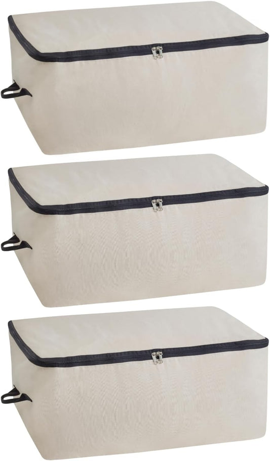 Comforter Storage Bags with Zipper - Sturdy 100% Cotton Canvas Quilt Storage Bags with Zipper - Extra Large with Handles to Conveniently Store Pillows, Blankets, Sheets, and Bedding (3 Bags)
