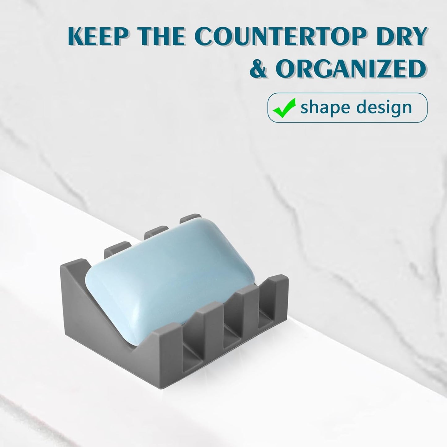 Self Draining Soap Dish Holder,Silicone Soap Dish,for Bathroom,Kitchen, Sponges，Can Extend Soap Life，Keep Soap Bars Dry and Easy Cleaning (2, Grey)